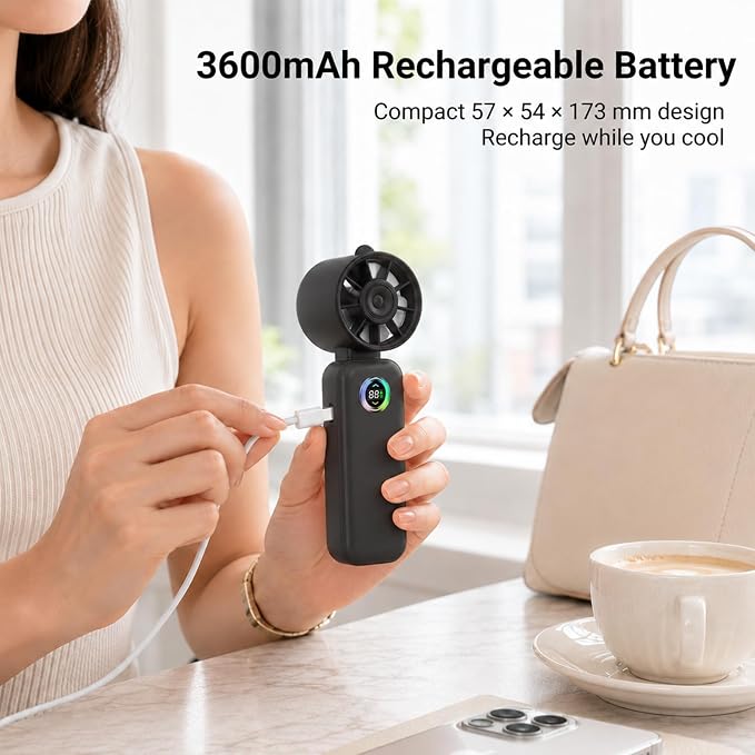 Clip-On Portable Fan with Misting, 4000mAh Up to 12H Battery Life Hand Mini Foldable Fan, 360° Rotating USB Rechargeable Turbo Quiet Stroller Fans for Travel Outdoors and Office Use (Black)