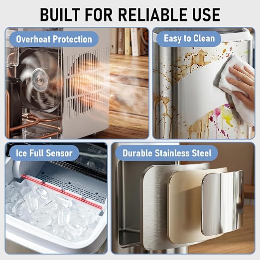 Countertop Ice Maker 26LBS per Day,9 Ice Cubes in 6 Mins,Self-Cleaning Portable Ice Machine with 2 Bullet Types for Kitchen, Camping, RV, and Party