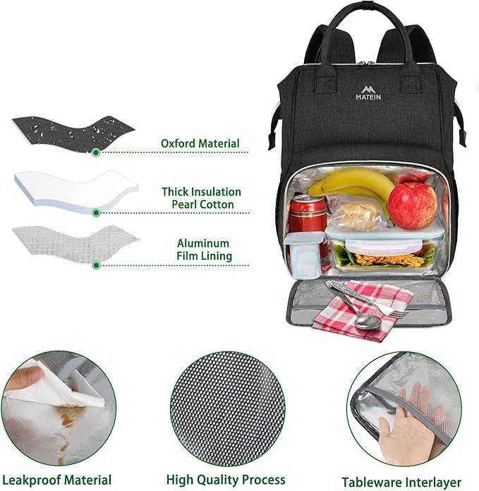 MATEIN Lunch Backpack for Men Women, 17 Inch Large Insulated Cooler Backpack, Water Resistant Lunch Box Back Pack Travel Laptop for Men Teacher Work Picnic College Nurse, Black