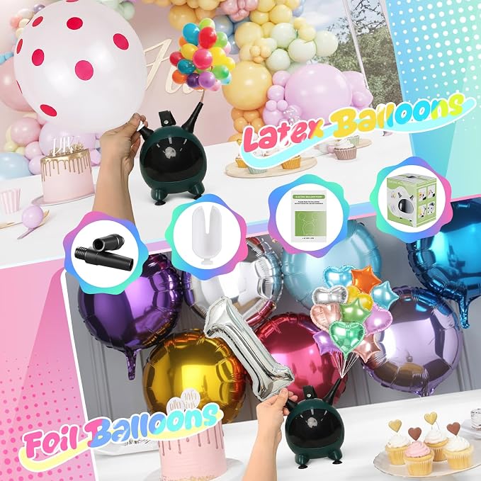 Balloon Pump Electric, Portable Balloons Inflator Air Pump Dual Nozzle, 110V Small Electric Balloons Blower Machine Corded, 600W for Latex Foil Balloon Arch Garland Party Decorations Supplies