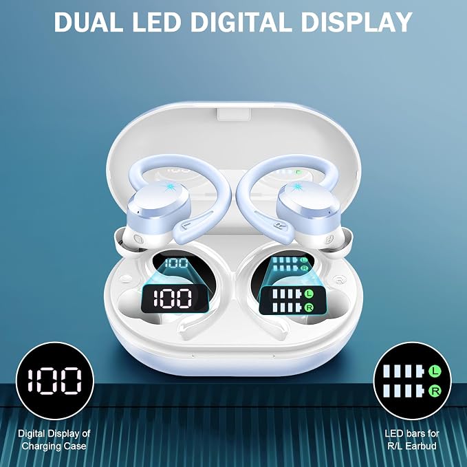 Wireless Earbuds Sport, 2025 Bluetooth 5.3 Headphones Bass Hi-Fi Stereo Over Ear Buds, 48Hrs Noise Cancelling Headset with Earhook, IP7 Waterproof Earphones Workout Running for Laptop Pad Android iOS
