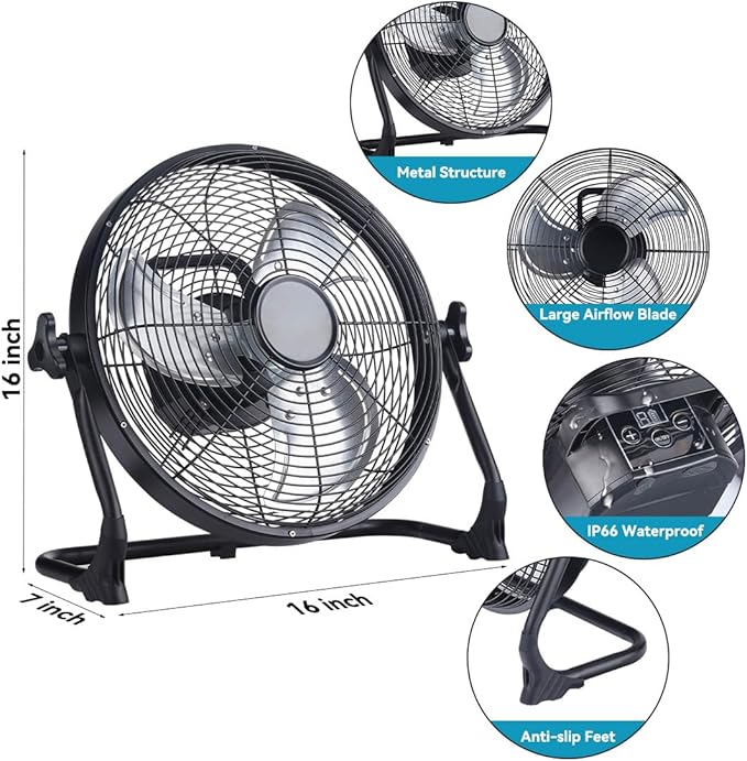 ZZE 14 Inch Battery Operated Fan Rechargeable, Upgraded with High Airflow Metal Blade Camping Fan, Cordless, Quiet, USB Phone Charge, 5-72H Working Time