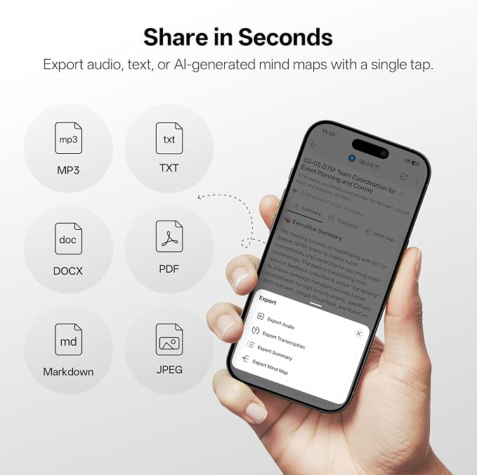 RecDot Voice Recorder Earbuds: Professional AI Note Taker for Meetings, Calls & Lectures. Transcribe & Summarize, 78 Languages, 48dB Hybrid ANC AI Assistant for Deep Work, AES-256 Secure, Black
