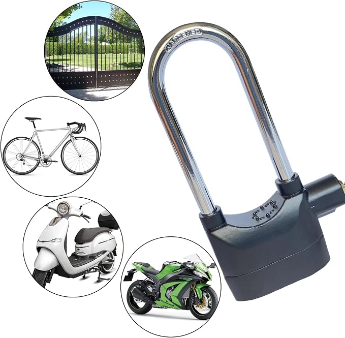 Long Cross-Beam Alarm Lock 110dba Universal Security Alarm Lock System Anti-Theft for Door Motor Bicycle Padlock with 3 Keys (1PCS)