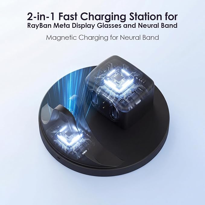 2-in-1 Charging Dock Compatible with Ray Ban Meta Display Smart Glasses & Neural Band, Magnetic Fast Charger for RayBan Meta Display Glasses Accessories