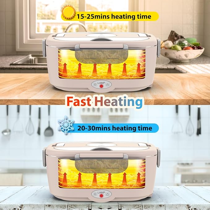 Sitlais Electric Lunch Box for Adults - 80W Fast Heated Lunch Box for Men&Women with Dual 1.5L Stainless Steel Containers Fast Heating Portable Food Warmer for Car&Truck lonchera eléctrica portátil