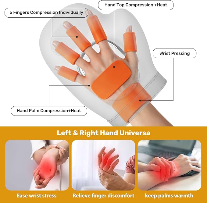 Hand Massager with Heat and Compression, 2026 Professional Cordless Electric Hand Massager with 3 Massage 5 Compression 3 Temperatures Suitable for Wrists and Fingers (White)