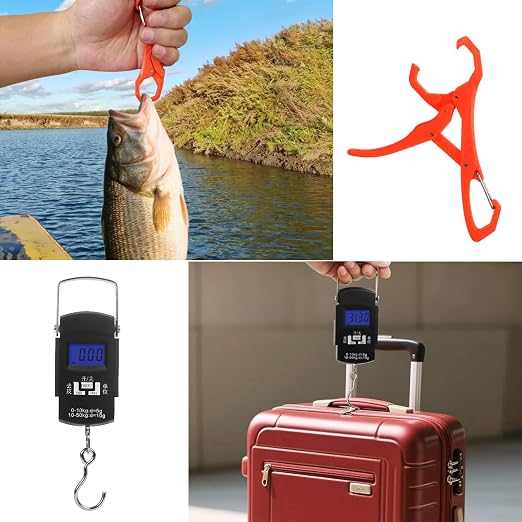 Digital Scale with Lip Gripper：110 Lbs/50 Kg Backlit LCD Display Fishing Scale and 2pcs Fish Lip Gripper (Not Included Batteries)