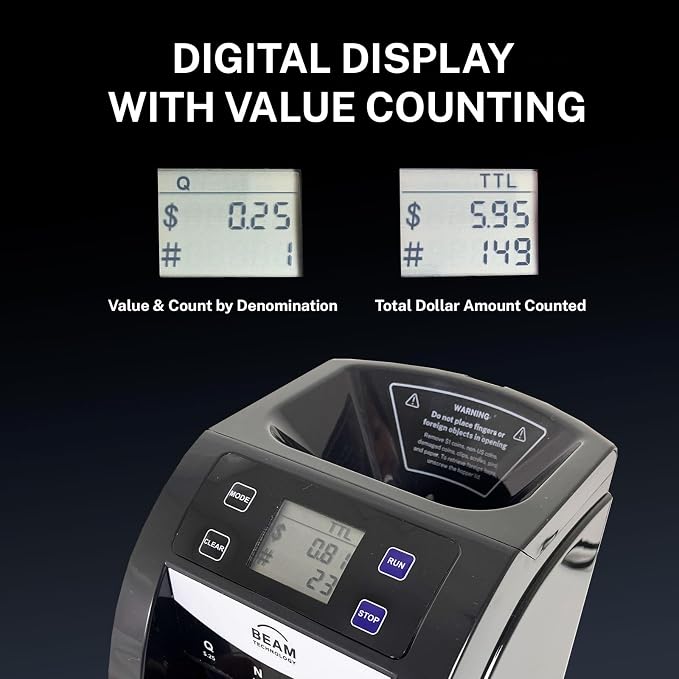 Automatic Coin Sorter and Counter with Display, 2 Row with Quick-Access Lid, Patented Anti-Jam Technology, Coin Wrapper Starter Pack Included, with Value Counting Coin Counter (CSD-2000)