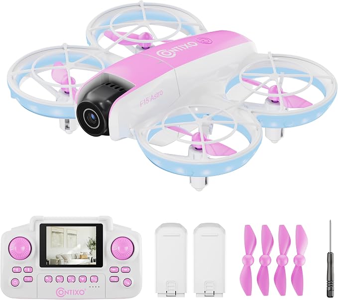 Contixo F15 Astro Mini Drone with 2.4" Screen Remote – 720P HD Dual Camera, Live Video Display, Optical Flow Hover, One-Key Takeoff/Landing, 360° Stunts, 2 Batteries, Beginner Drone for Kids & Adults