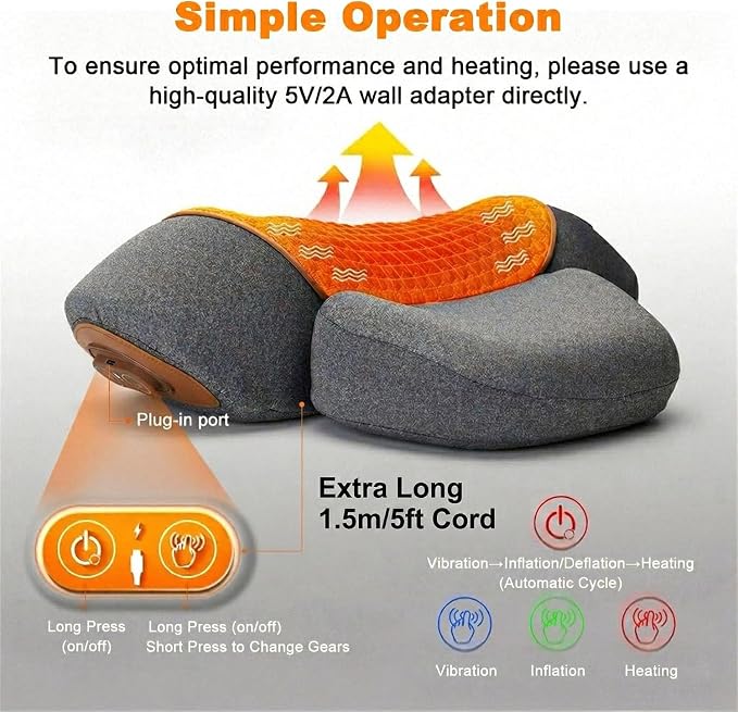 3-in-1 Neck Massager Pillow with Heat, Soothing Vibration & Cervical Traction for Pain Relief, Corded Electric Posture Support & Shoulder Relaxer for Home Office, Gifts for Men/Women (Dark Gray)