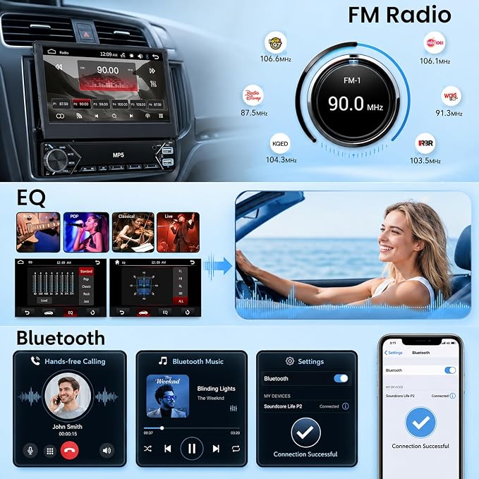 Single Din Flip Out IPS Touchscreen Car Stereo, 7inch Car Stereo with Bluetooth Car Audio Receivers, Backup Camera, FM Radio/Mirror Link/USB/AUX/TF/Type-C Fast Charging