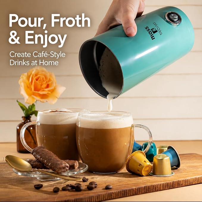 Moss & Stone Electric Milk Frother & Milk Warmer for Latte & Cappuccino