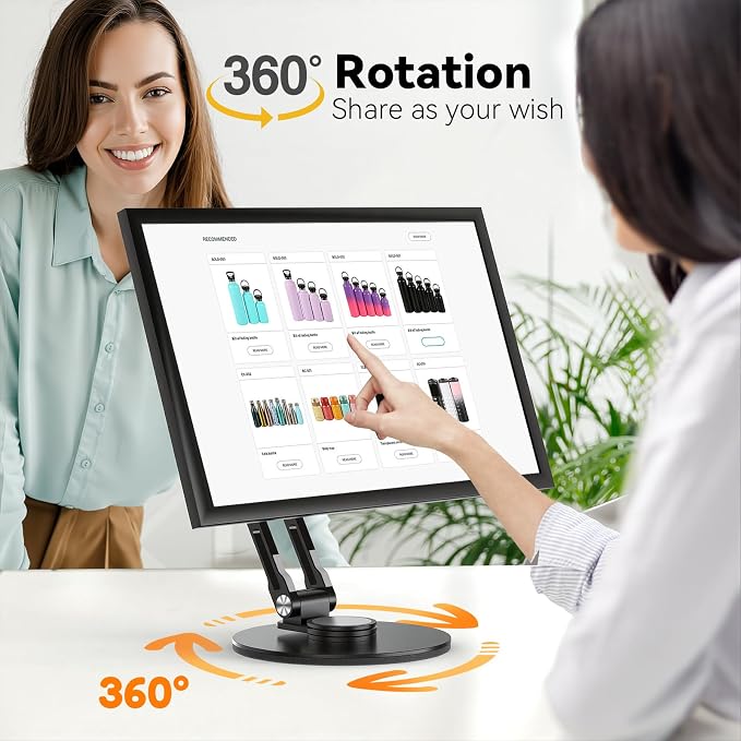 Swivel and Tilt Stand for Echo Show 15 (Gen 1, Gen 2), Portable Monitor Stand, Adjustable Angle and Height with 360° Rotation Bases, Switching Between Landscape and Portrait Screens (Black)