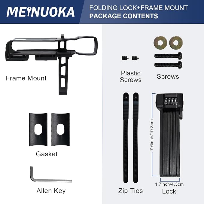 35 Inch Folding Bike Lock with Mount Bracket Kit, 4-Digit Combination for Bicycles, E-Bikes, Heavy Duty Anti-Theft, Anti-Cut, Anti-Pry Bicycle Lock