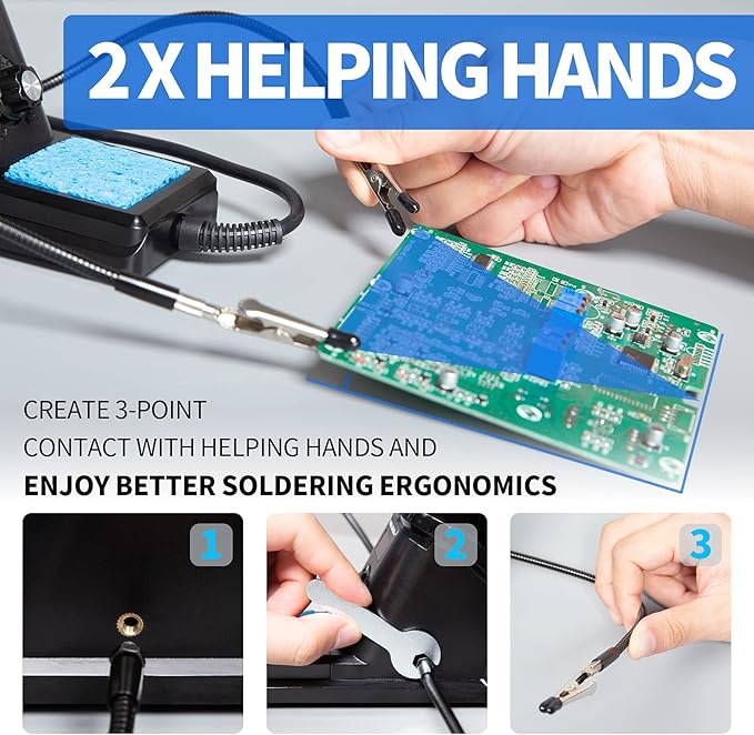 YIHUA 926 III 60W Digital Display Soldering Iron Station Kit w 2 Helping Hands, 6 Extra Iron Tips, Lead-Free Solder, Solder Sucker, S/S Tweezers, °C/ºF Conversion, Auto Sleep & Calibration Support