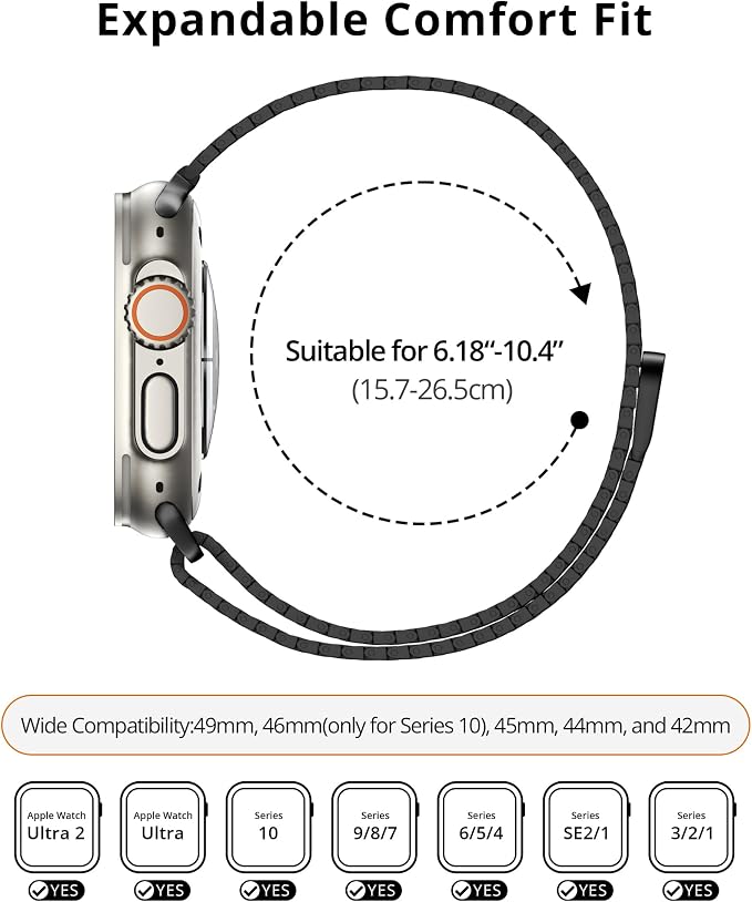 LULULOOK Milanese Mesh Loop Compatible with Apple Watch Band 49/46/45/44/42/41/40/38mm for Men Women, Stainless Steel Magnetic Buckle Strap for iWatch Ultra 3/2 Ultra Series 11 10 9 8 7 6 SE 5 4 3