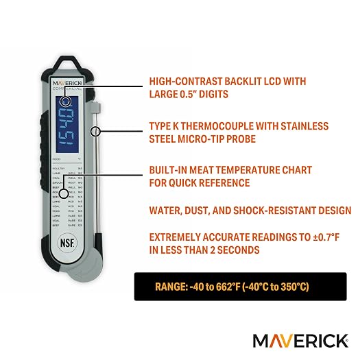 Maverick Pro‑Temp Digital Meat Thermometer PT‑100BBQ, Instant Read with Backlit Display, Oven Safe, Calibration Feature, Grill, Smoker & BBQ Temperature Probe
