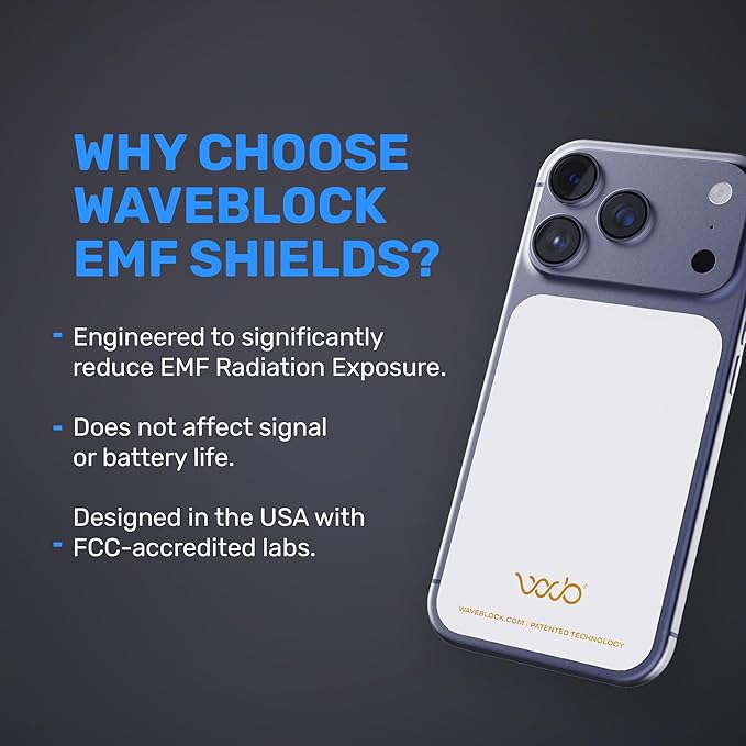 WAVEBLOCK EMF Blocker for Cell Phone - Made for iPhone 17 Pro - The Only Patented, Real Scientifically Backed, Lab-Tested 5G-Shield Sticker to Protect You & Your Loved Ones - USA Made White