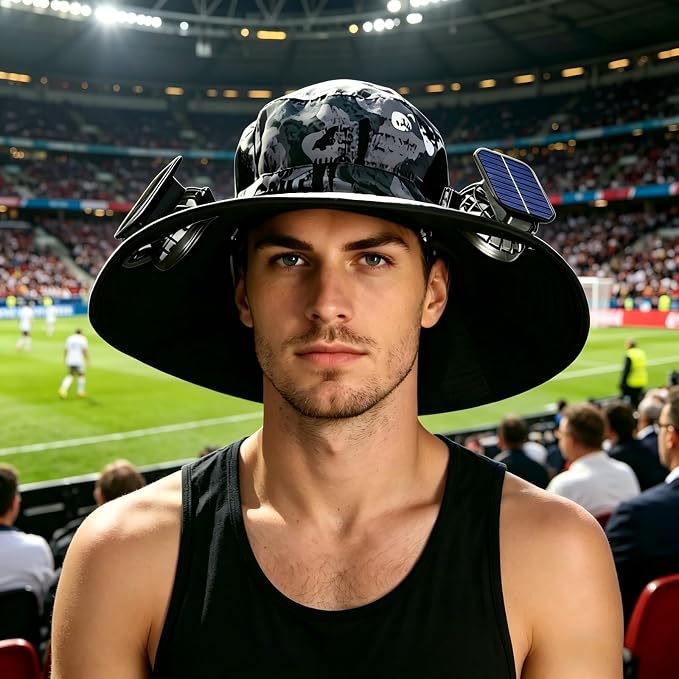 Wide Brim Solar Fan Hat for Men Women, 2026 3-in-1 Detachable Solar Powered Fan Hat, with Removable Neck Cap and Face Mask