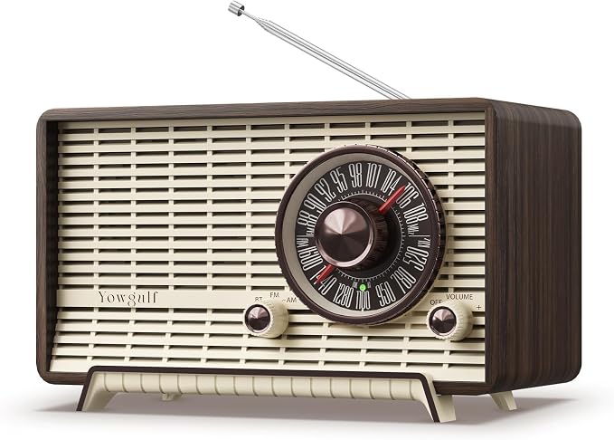 YOWGULF AM FM Radio Classic Retro Wood Table Radio Bluetooth Speakers Radios Plug-in Wall with Rotary Knob Great for Home, Office