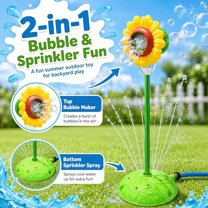 2-in-1 Water Sprinkler Toys for Aldult,Outdoor Garden Lawn Watering Toys with Water Tentacles,Attaches to Garden Hose,Summer Spray Water Fun Toys (Sunflower)