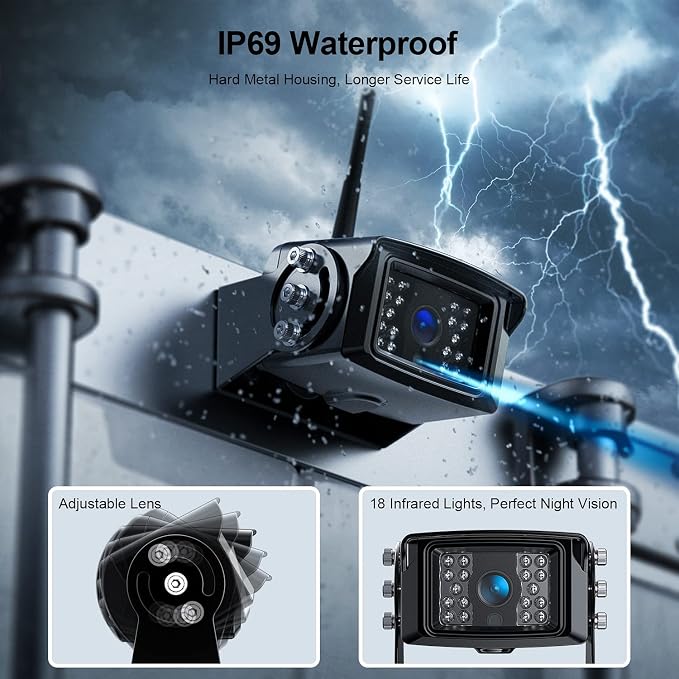 Fookoo HD 1080P 9" Wireless Backup Camera System, 9-inch Split Screen Monitor w/Recording, Supports 4 Cameras, IP69 Waterproof Rear View Camera Parking Lines for RV/Trailer/Truck/Camper(DW901)