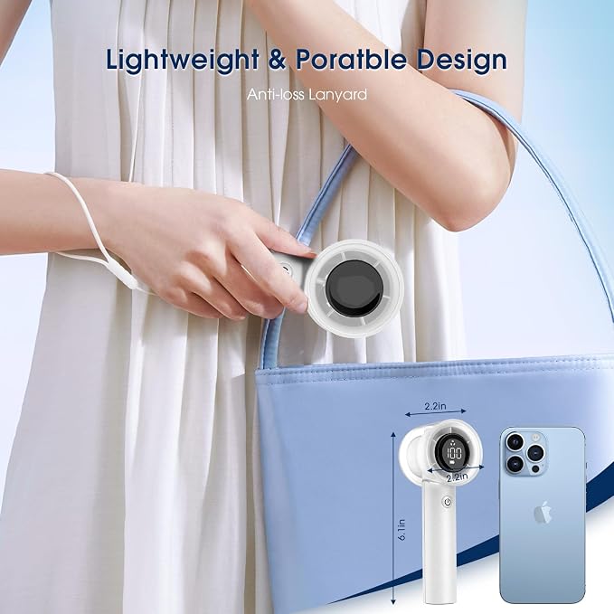 【15000RPM】Portable Handheld Turbo Fan, 1-100 Speed,Ultra High-speed,Personal Hand Held Travel Fans,5000mAh Battery Rechargeable Mini Fans,Digital Display,Small Pocket Fan for Summer Essential Gift
