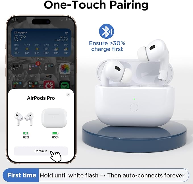 Wireless Airpod Pro Charging Case for 2nd & 1st Gen – Replacement Charger with Fast Pairing, Audio Alerts (No Earbuds) (Type-C Port Size)