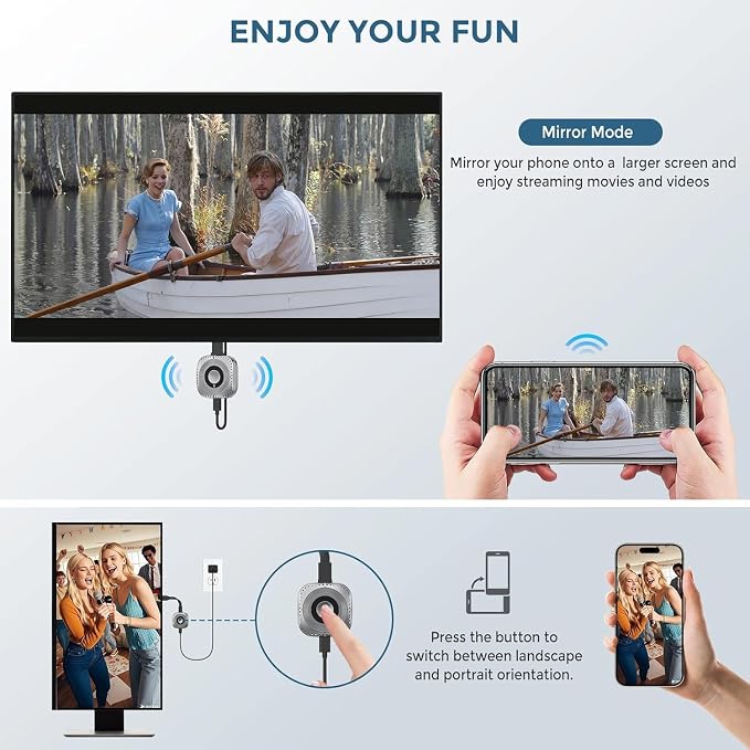Wireless HDMI Display Dongle Adapter, 4K Decode & 1080P@60Hz Wireless Casting for iPhone/iPad/MacBook to TV/Monitor/Projector, Plug & Play Portable HDMI Extender Support AirPlay