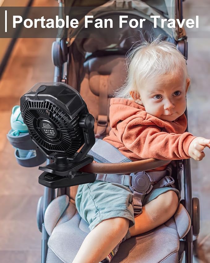 Portable Rechargeable Misting Fan with 12oz Mist, Battery Life Display, Remote, Timer, Light, 5 Speeds, 9-Inch, 20000mAh 120H Battery Powered Clip Fan for Stroller, Travel, Outdoor, Poweroutage