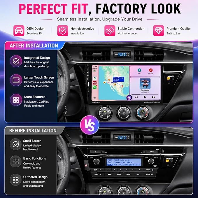 9 Inch Single DIN Car Stereo with Wireless Apple CarPlay Android Auto, Car Radio, 9" IPS Capacitance Touchscreen, Bluetooth 5.2, FM Receiver, Backup Camera,USB/Type-C, subwoofer, Apple Car Play