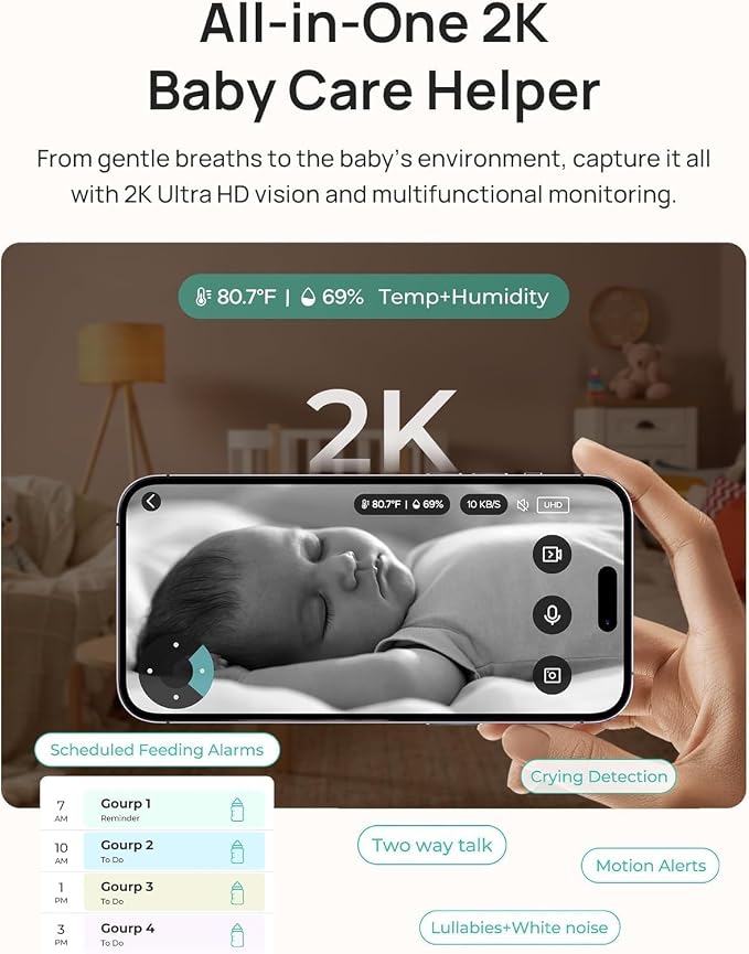 Dr.Care LumiView Plus Smart WiFi Baby Monitor with 2 Cameras - 5.5" 1080P Split Screen & 2K Camera, Privacy Mode, Cry & Motion Alerts, 5000mAh Removable Battery, RGB Night Light, HD Night Vision