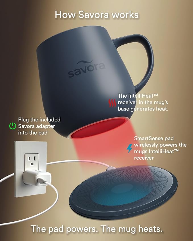 12oz IntelliHeat™ Coffee Mug | Barista’s Choice | Exclusive Wireless SmartSense Pad | Maintains Perfect 135°F | Hand-Crafted Ceramic Mug & Lid | for Tea Drinkers | Backed for Life - Blue