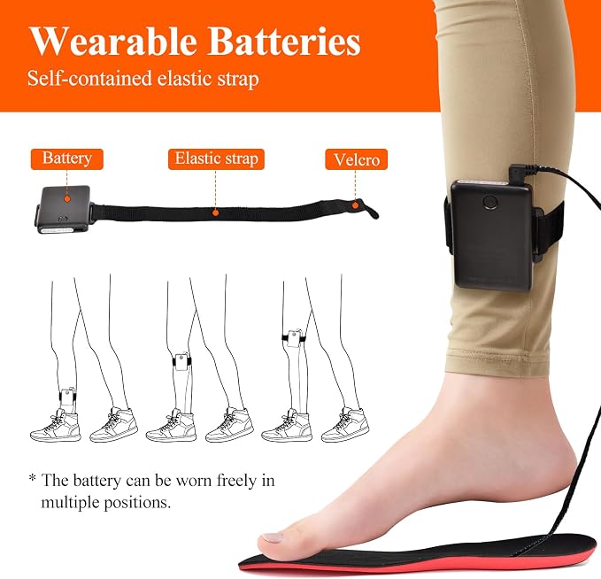 App-Controlled Heated Insoles for Men & Women, Rechargeable 5000mAh Battery, 4 Custom Heat Settings, Foot Warmers for Skiing, Hunting, Winter Work (L (8-12))