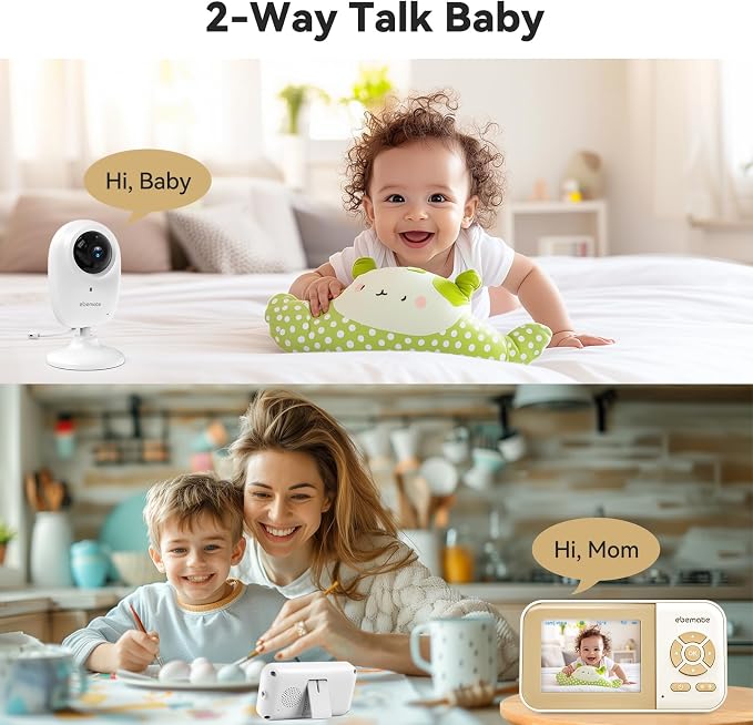 ebemate WiFi Video Baby Monitor with 2 Camera,2.8" Display with 1500Ft Long Range,WiFi On/Off,1080P No Glow Night Vision,2-Way Talk Baby Cam Monitoring