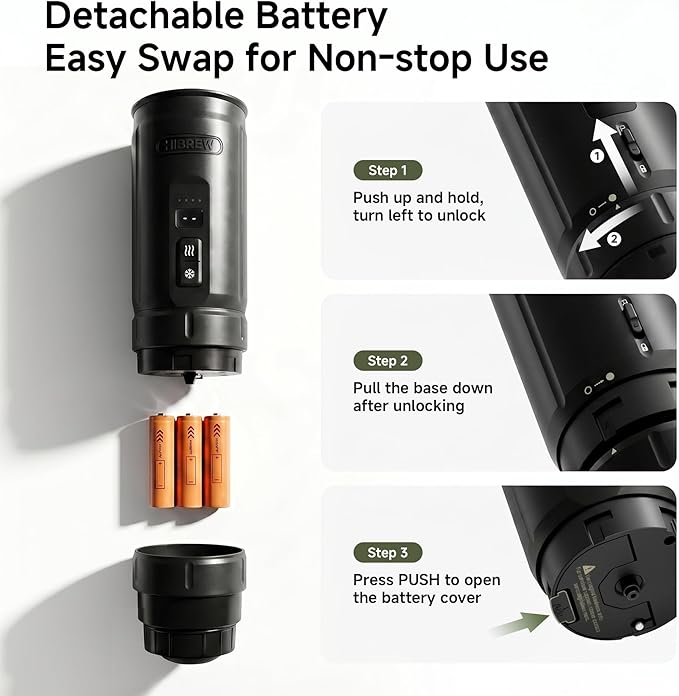 HIBREW H4C Explorer - Portable Electric Espresso Machine, USB-C Rechargeable Coffee Machine for Camping and Travel, Compact for Capsules & Ground Coffee, with Foldable Holder & Carrying Case (Black)