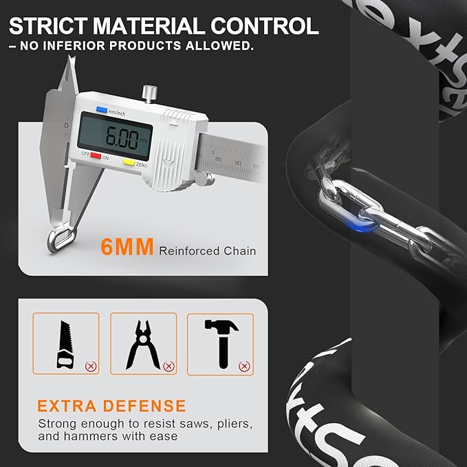 Electric Scooter Lock, High Security Scooter Lock, One-Touch Locking, 35.55inch Long Anti Theft 6mm Thick Bike Chain Locks with Key and Storage Bag, Bicycle Accessories for Scooters, E-Bike