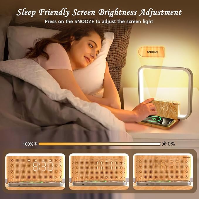 Sunrise Alarm Clock for Heavy Sleepers with Wireless Charger, Wake Up Light, Sleep Aid with 10 Nature Sounds for Bedroom, White Noise Sound Machine for Adults, 3 Way Dimmable Touch Table Lamp