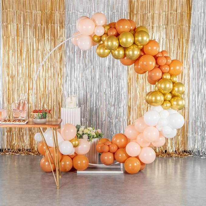 Restaurantware-Balloonify Balloon Garland Set, 1 Party Decoration Kit - 143 Balloons, With Chain, Brown, White, & Gold Latex Balloon Arch Kit, Includes Glue Dots