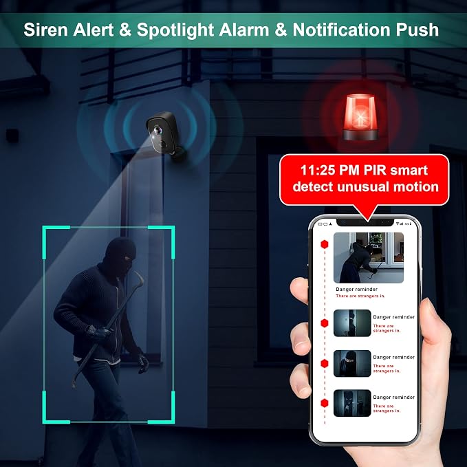 Security Cameras Wireless Outdoor, 2K Indoor Cameras for Home Security Battery Powered, AI Motion Detection, Color Night Vision, 2-Way Talk, Spotlight Siren Alarm, Cloud & SD Storage-Jet Black Camera