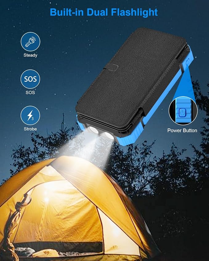 Solar Power Bank 20000mAh, 4 Built-in Cables, PD22.5W Portable Charger
