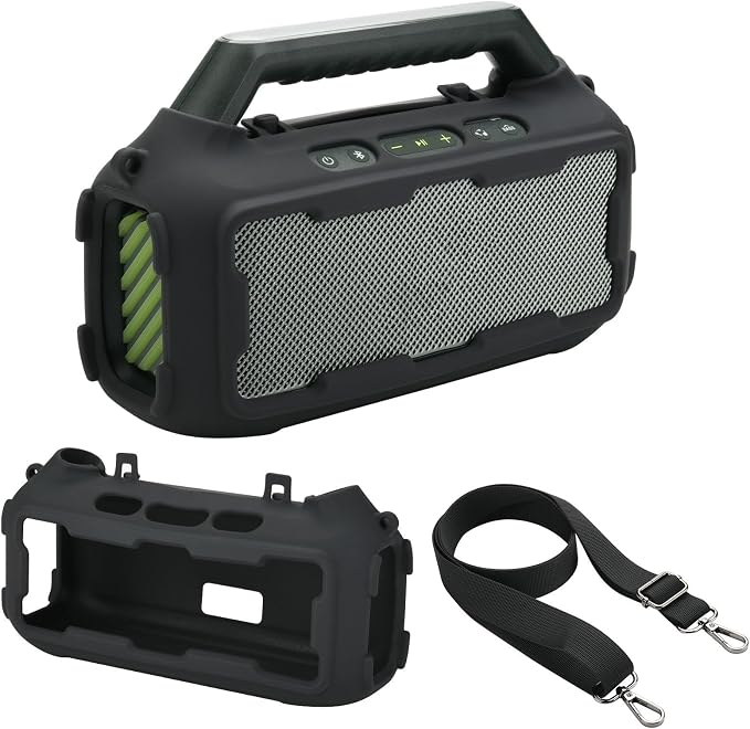 Silicone Cover Compatible with Soundcore Boom 2 Outdoor Speaker, Travel Silicone Sleeve Case Shockproof Protective Cover Soft Skin with Shoulder Strap (Black)