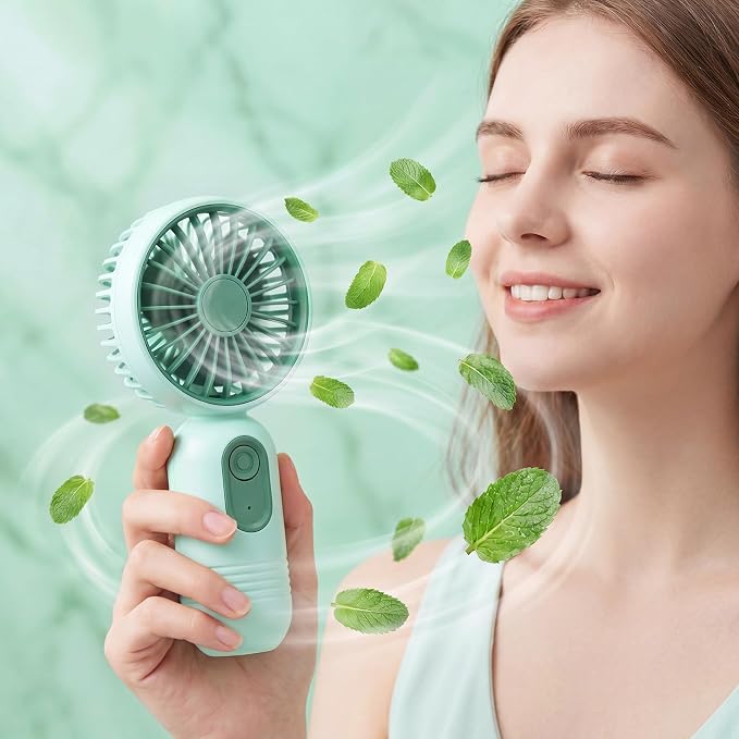 Rossesay 96 Pcs Mini Portable Fan Bulk Cute Handheld Lightweight Small Little Personal Hand Eyelash Fan 3 Speeds USB Rechargeable for Women Men Indoor Outdoor Makeup Travel (Green)