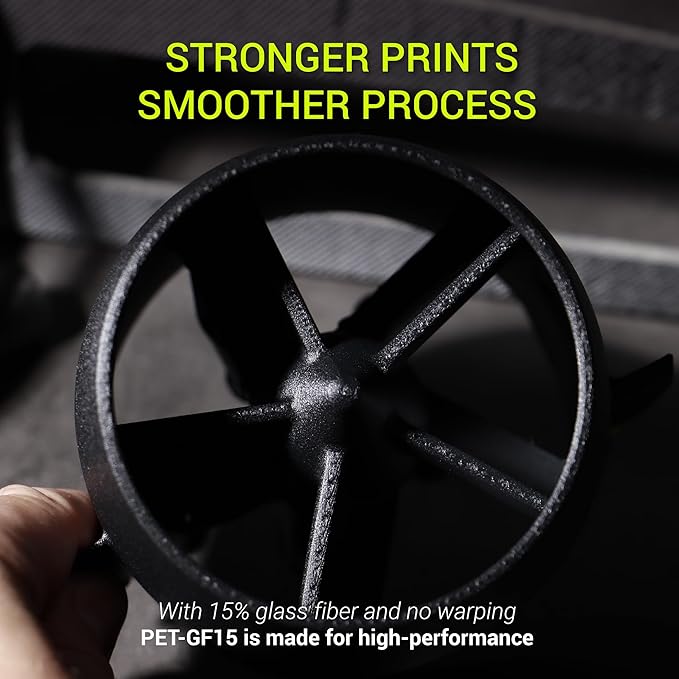 Polymaker Fiberon Black PET-GF15 3D Printer Filament 1.75mm 1KG, 15% Glass Fiber Reinforced, High Strength & Heat Resistance, Ideal for Automotive, Industrial & Functional Parts, AMS Compatible