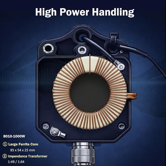 JYR8010-1000W End Fed Half Wave Antenna for Ham Radio, 1000W Shortwave Radio Antenna, 8 Band 10m 12m 15m 17m 20m 30m 40m 80m Long Wire Antenna, 1:64 Balun No Tuning Great for POTA/SOTA