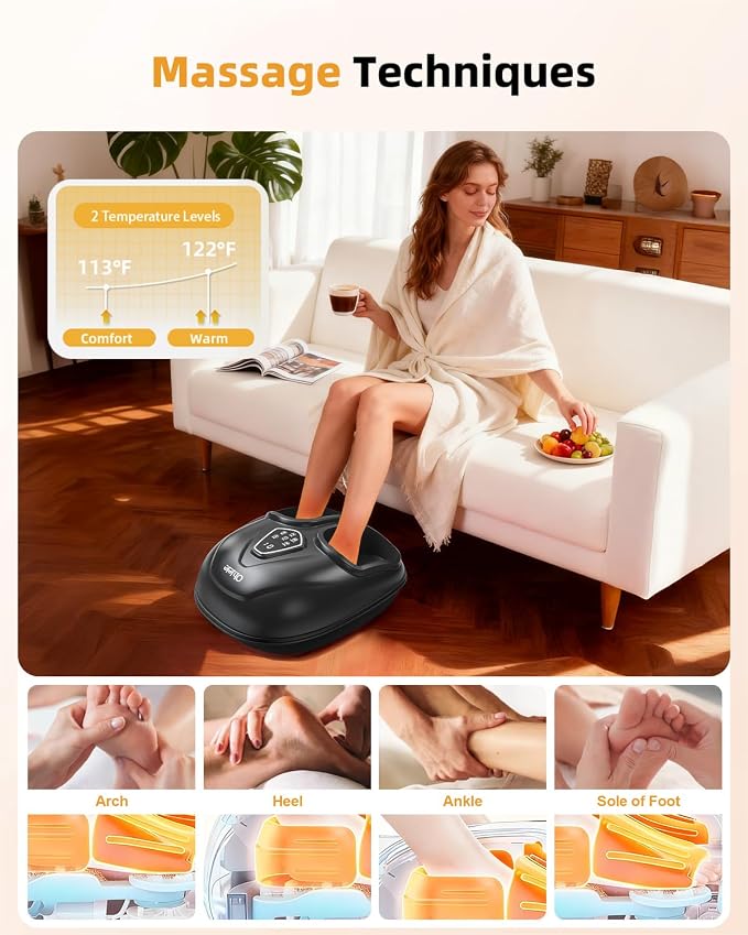 Foot Massager with Heat, Shiatsu Foot Massager with Remote, Electric Feet Massage Machine for Neuropathy,Plantar Fasciitis, Circulation, FSA Eligible HSA Store Eligible Massager (Deep Black,Corded)