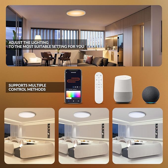 1 Pack 16 Inch Smart RGB LED Ceiling Light with Remote, WiFi Flush Mount Ceiling Light Compatible with Alexa & Google Home, 32W=3200LM Dimmable, DIY Colors, for Bedroom Living Room