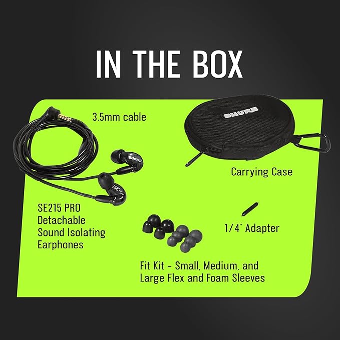 Shure SE215 PRO Wired Earbuds, Professional Sound Isolating Earphones with Clear Sound, Deep Bass, Secure in-Ear Fit, Carrying Case, Black (SE215-K)