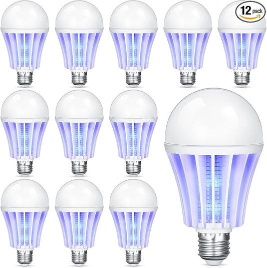 Qualirey Bug Zapper Light Bulb Bulk 2 in 1 Electronic Mosquito Killer Lamp LED Light for Fruit Flies Bug Fly Insect Mosquito Control, Suitable for Indoor Entryway Patio Doorway Corridor (12 Pcs)